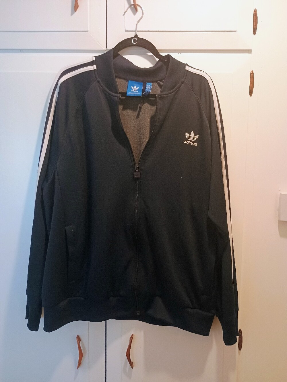 adidas Navy Track Jacket with White Stripes and Trefoil